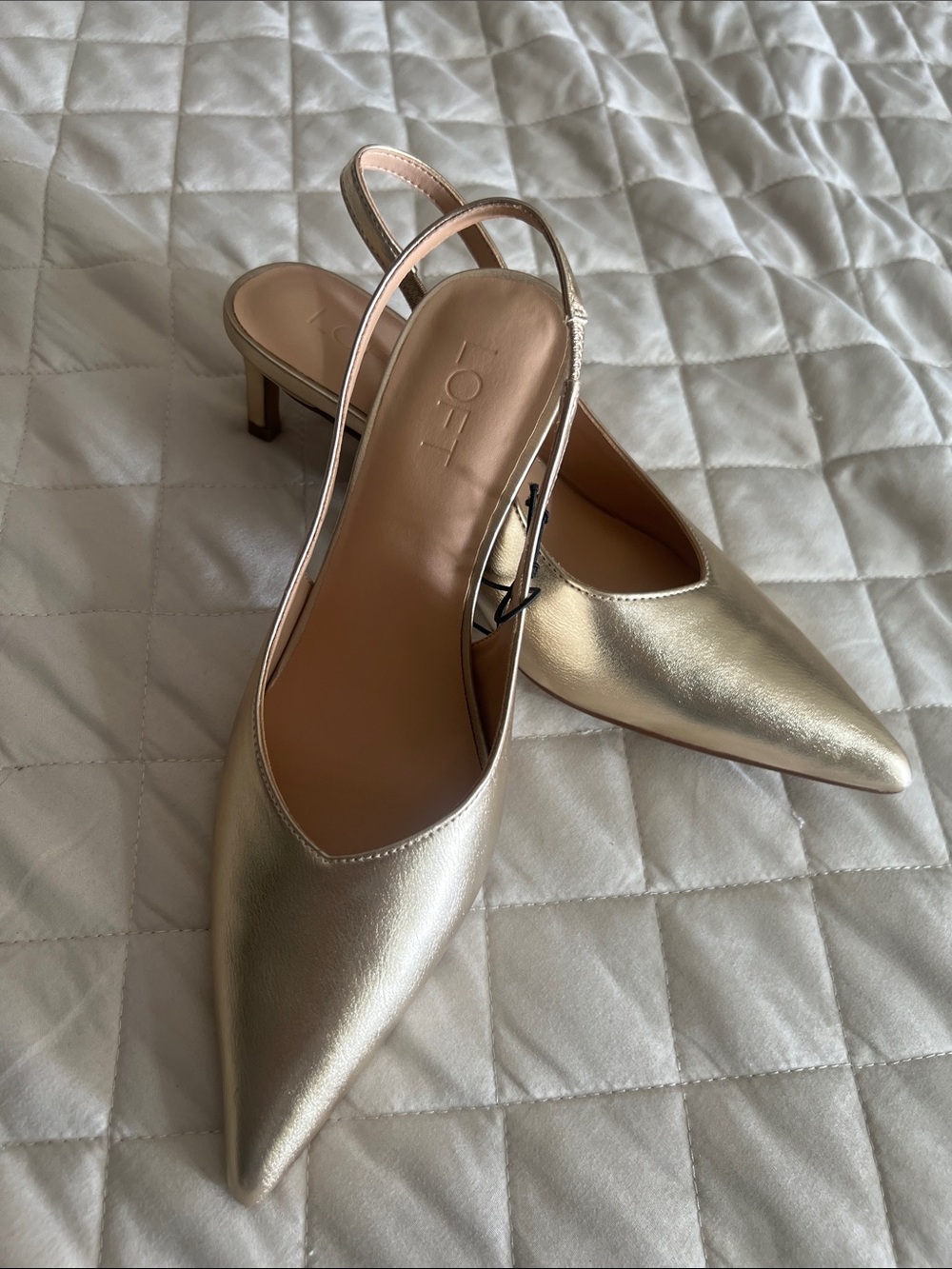 LOFT Metallic Gold Pointed Slingback Heels
